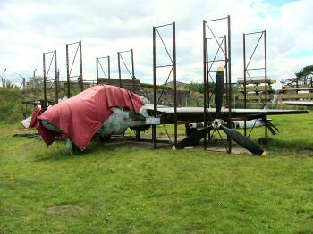 XD542 Vampire. The wings are supported on trestles and the tail booms are detached. This aircraft used to be on the gate at RAF Edzell.